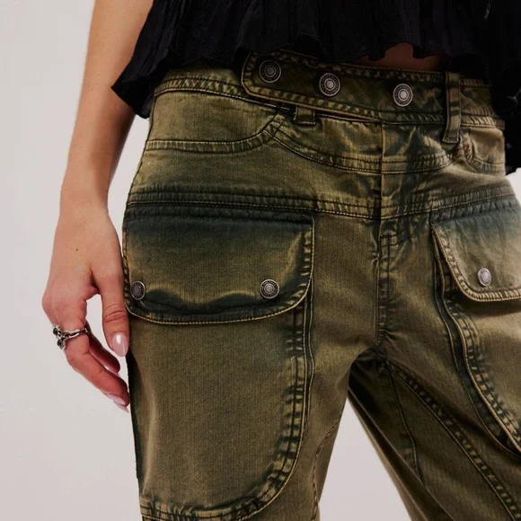 Free People Green Cropped Moto Pants - Picture 5 of 6